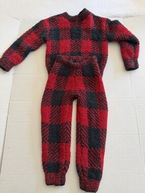 Skims cosy kids  Red & Black Buffalo Plaid Fuzzy Loungewear Set